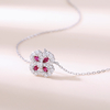 LCB5201款S925银镀18K白金培育红宝四叶草莫桑钻项链/ 彩宝1.2ct 4